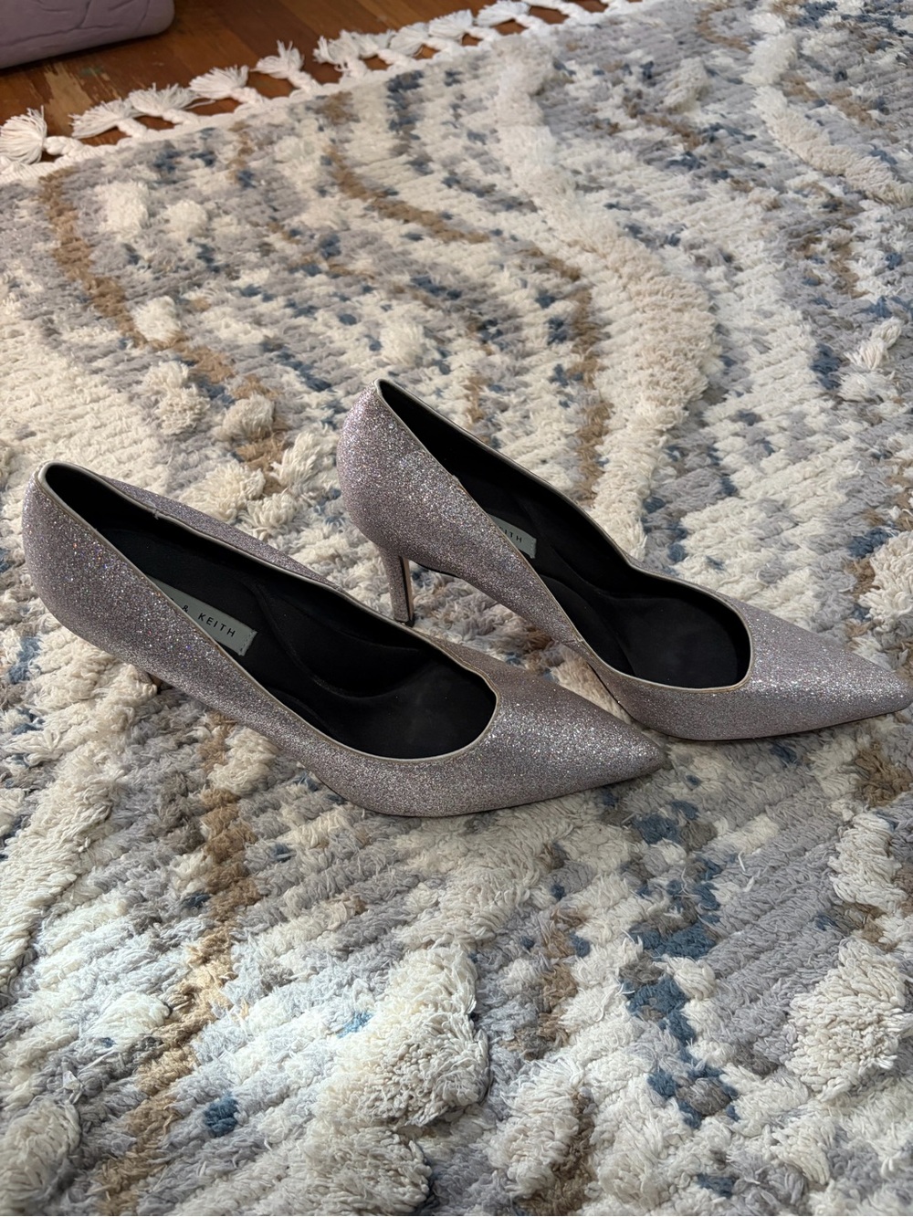 Charles & Keith Glitter Pointed Toe Stiletto Pumps in Light Silver